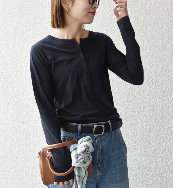 SHIPS any「《予約》SHIPS any:〈手洗い可能〉シアー コットン ヘンリーネック ロングスリーブ TEE」|Tシャツ・カットソー|