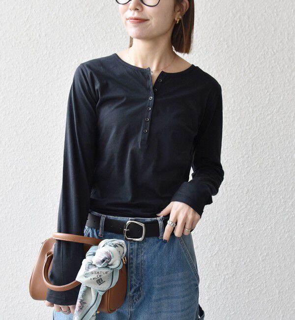 SHIPS any「《予約》SHIPS any:〈手洗い可能〉シアー コットン ヘンリーネック ロングスリーブ TEE」|Tシャツ・カットソー|