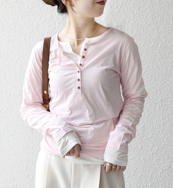 SHIPS any「《予約》SHIPS any:〈手洗い可能〉シアー コットン ヘンリーネック ロングスリーブ TEE」|Tシャツ・カットソー|