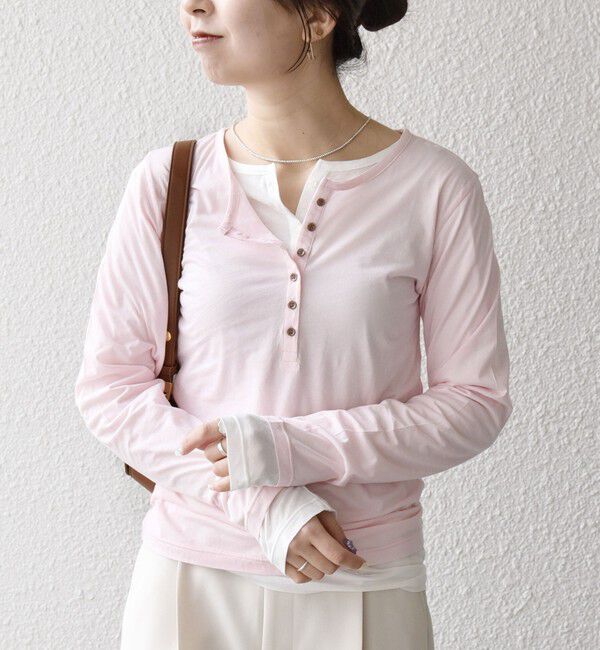 SHIPS any「《予約》SHIPS any:〈手洗い可能〉シアー コットン ヘンリーネック ロングスリーブ TEE」|Tシャツ・カットソー|