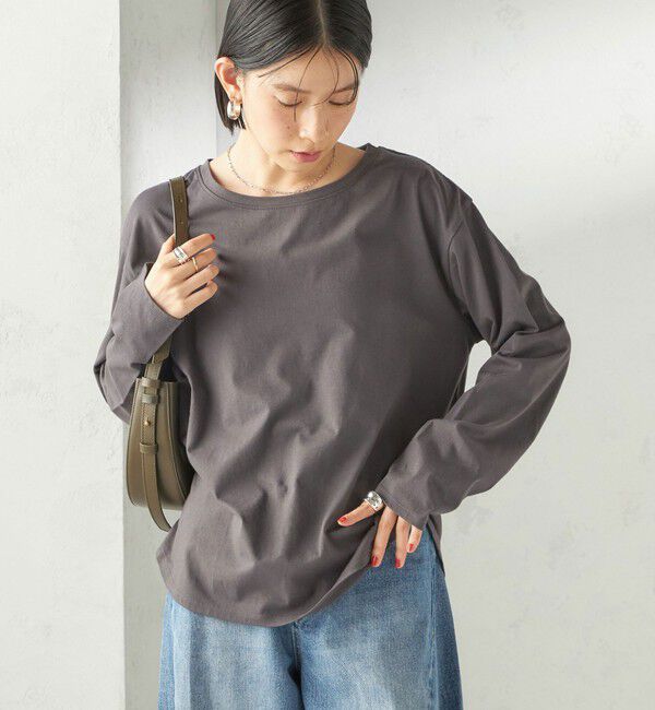 SHIPS for women「《予約》〈洗濯機可能〉オーガニックコットン ロング スリーブ TEE」|Tシャツ・カットソー|ダークグレー