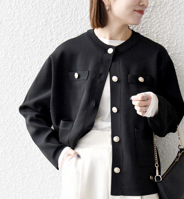 SHIPS any「《予約》SHIPS any:〈手洗い可能〉クルーネック ニット ジャケット カーディガン」|カーディガン|ブラック