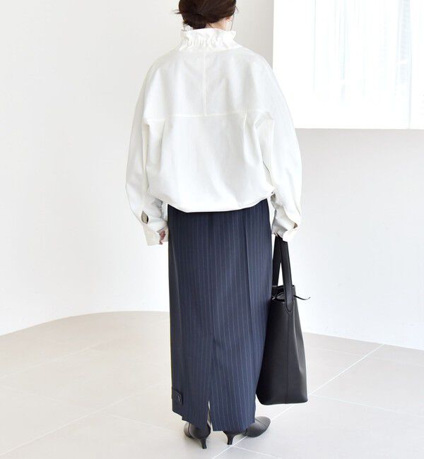 quaranciel「《予約》quaranciel:〈手洗い可能〉ギャザー スタンドカラー ドロスト ショート ブルゾン」|ブルゾン・スタジャン|