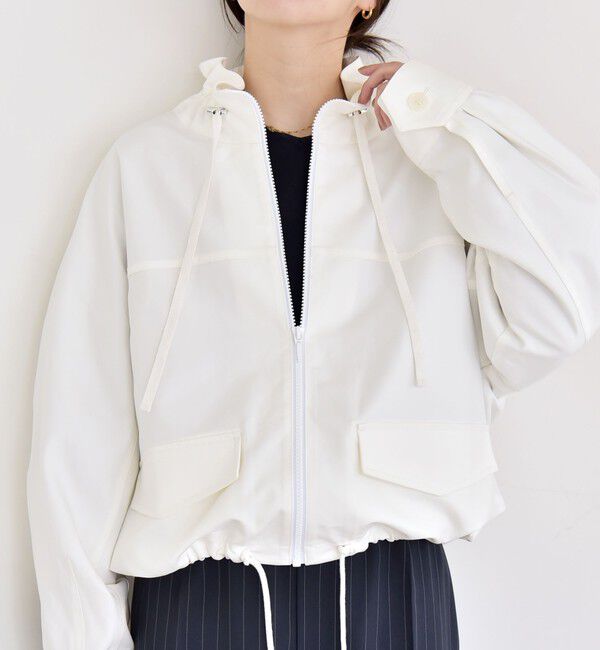 quaranciel「《予約》quaranciel:〈手洗い可能〉ギャザー スタンドカラー ドロスト ショート ブルゾン」|ブルゾン・スタジャン|