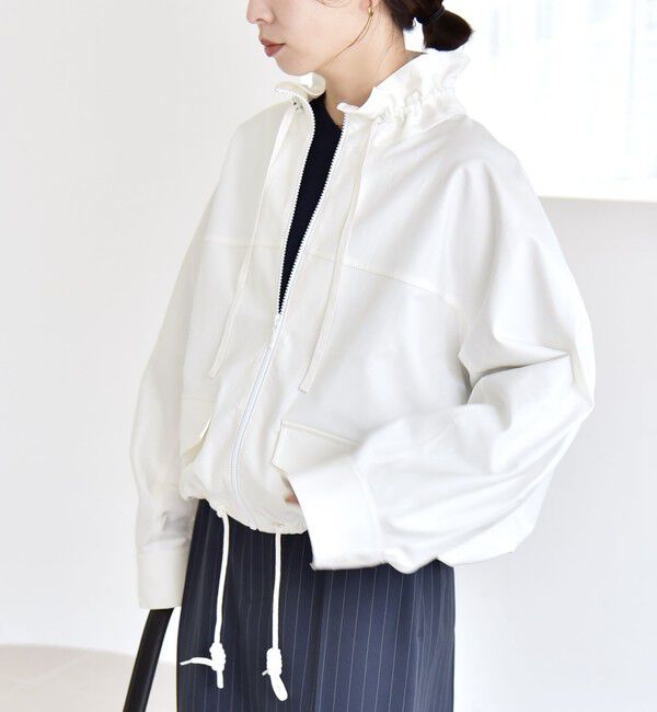quaranciel「《予約》quaranciel:〈手洗い可能〉ギャザー スタンドカラー ドロスト ショート ブルゾン」|ブルゾン・スタジャン|