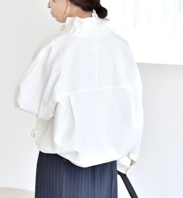 quaranciel「《予約》quaranciel:〈手洗い可能〉ギャザー スタンドカラー ドロスト ショート ブルゾン」|ブルゾン・スタジャン|