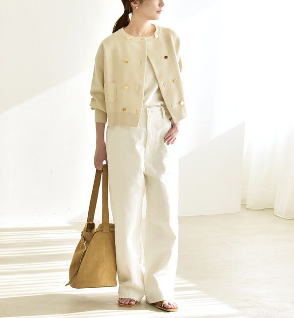 quaranciel「《予約》quaranciel:〈手洗い可能〉ノーカラー ダブル ボタン ジャケット カーディガン」|カーディガン|