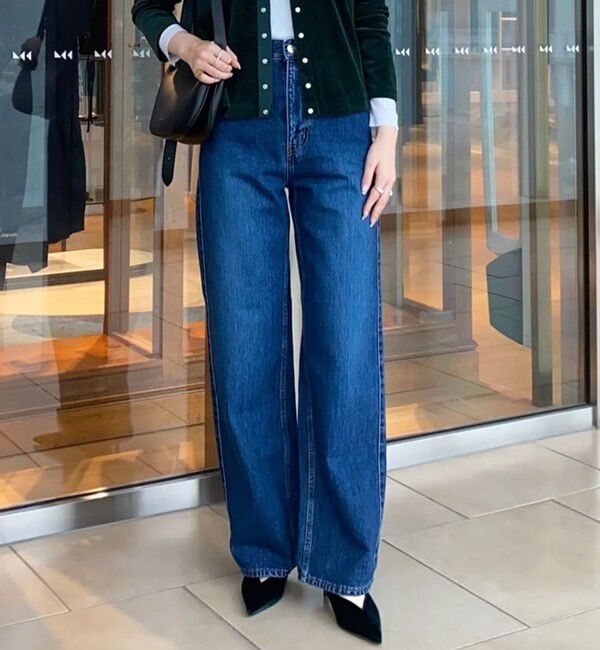 MACPHEE「デニム ワイドストレートパンツ」|デニム|67 ダークブルー