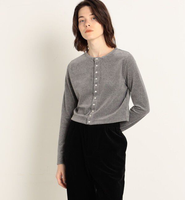 MACPHEE「コットンポリエステルベロア クルーネックカーディガン」|カーディガン|