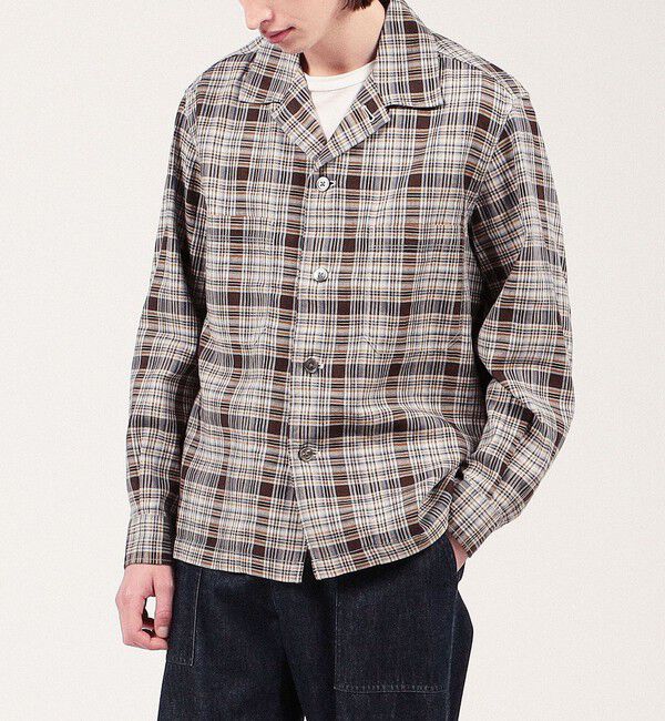 TOMORROWLAND MENS「コットンリネン マドラスチェック&times;ヘリンボーン シャツブルゾン」|シャツ・ブラウス|