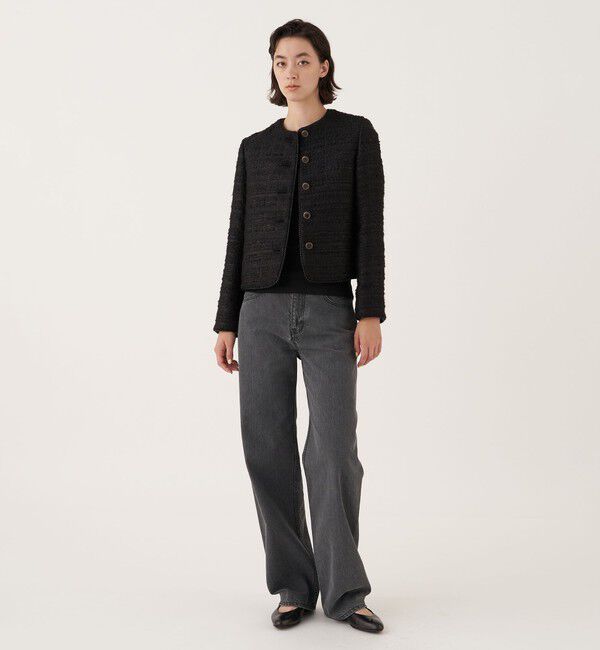 DES PRES「シックツイード クルーネックジャケット」|ノーカラージャケット|