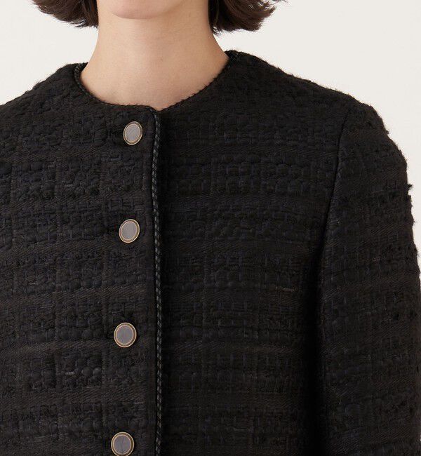 DES PRES「シックツイード クルーネックジャケット」|ノーカラージャケット|