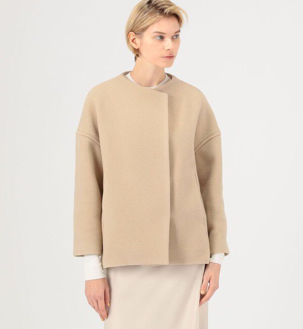 Ballsey「ウールナイロンベロア コクーンコート」|ノーカラーコート|