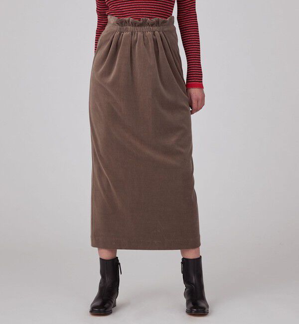 MACPHEE「コットンポリエステルベロア フロントギャザーロングスカート」|タイト|