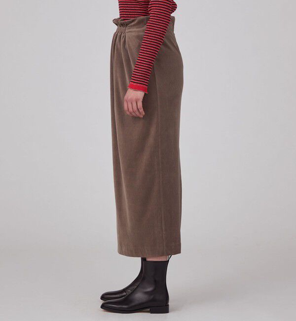 MACPHEE「コットンポリエステルベロア フロントギャザーロングスカート」|タイト|