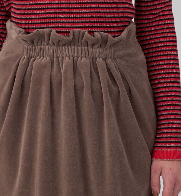 MACPHEE「コットンポリエステルベロア フロントギャザーロングスカート」|タイト|