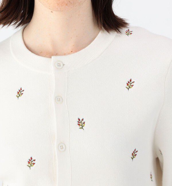 コットンカシミヤ エンブロイダリークルーネックカーディガン（CABaN