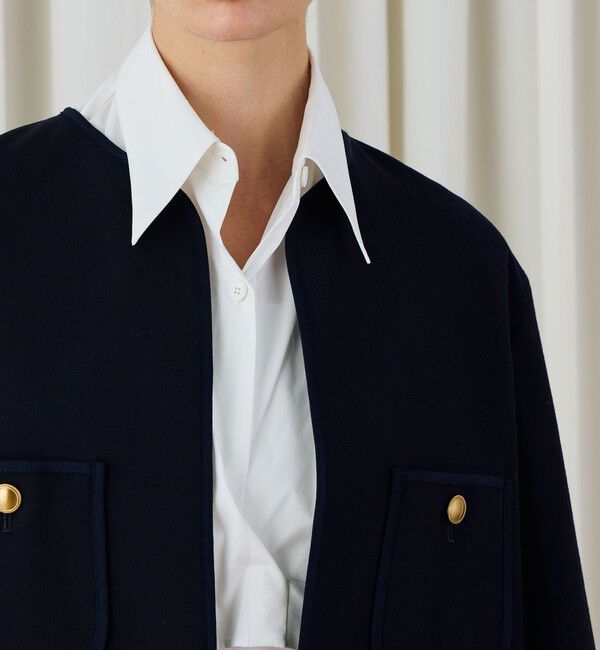 DES PRES「ハードウールオックスフォード ミディジャケット」|ノーカラージャケット|