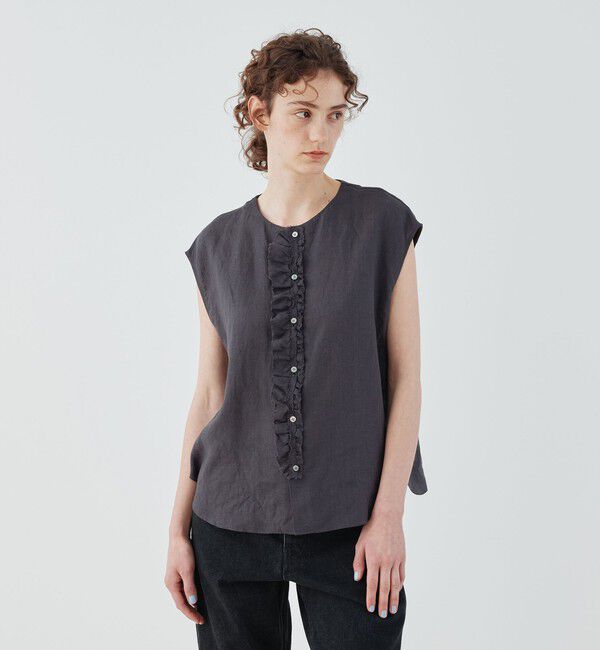 GALERIE VIE「リネンポプリン カットオフフリルブラウス」|シャツ・ブラウス|