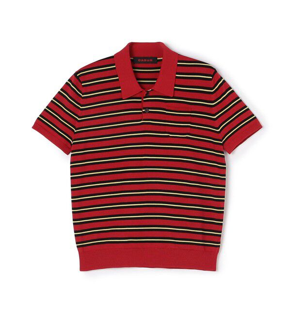 CABaN「コットンストライプ ポロハーフスリーブプルオーバー」|ニット・セーター|36 レッド系
