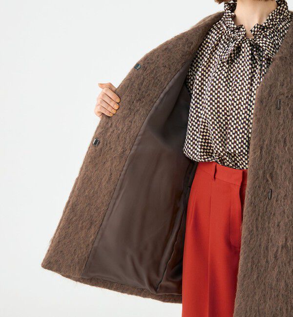 Ballsey「フラッフィーシャギー Vカラーミドルコート」|ノーカラーコート|