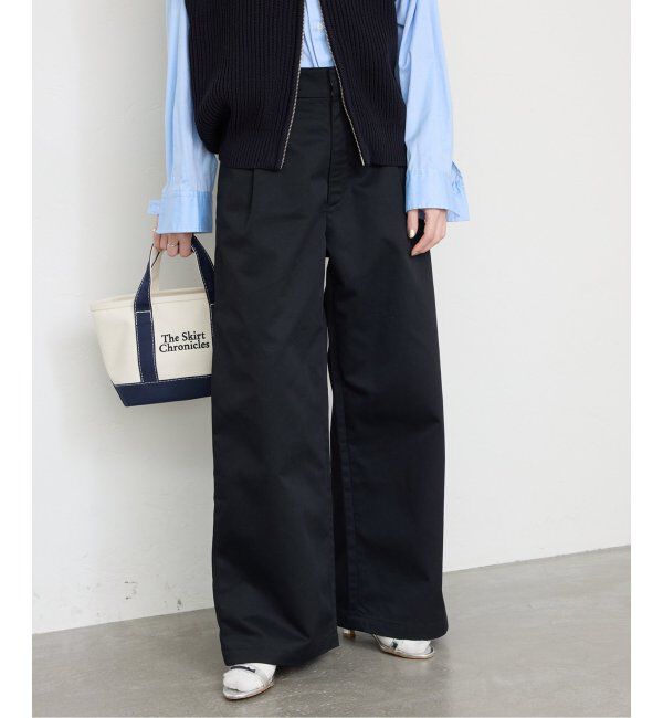 SLOBE IENA「チノタックワイドパンツ」|チノ|ブラック