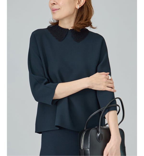 VERMEIL par iena「《予約》Room no.8 BLACK ルームエイト ブラック Needleレースカラーニット BR8KN-287」|ニット・セーター|