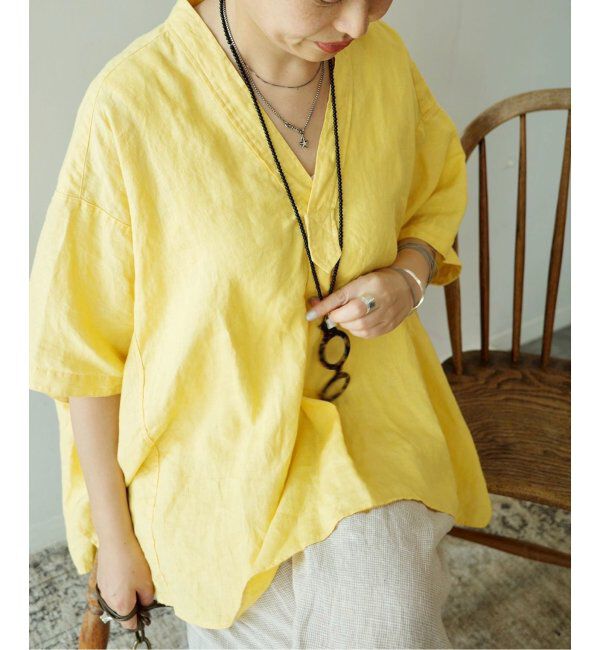 journal standard luxe「40リネンワッシャー Vスキッパーシャツ」|シャツ・ブラウス|イエロー