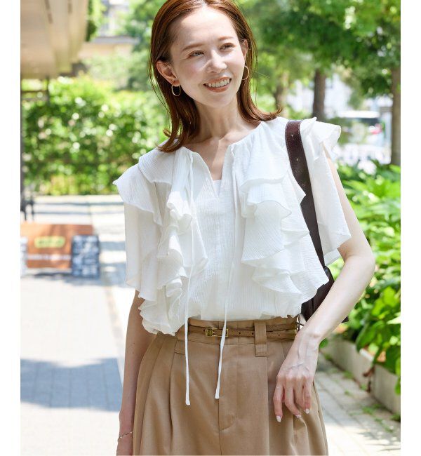 JOURNAL STANDARD「ラッフルカラーコットンボイルブラウス」|シャツ・ブラウス|ホワイト