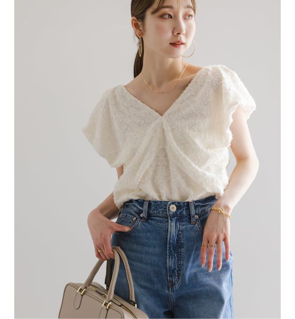 NOBLE「【洗える】レオパードジャガードデコルテVブラウス」|シャツ・ブラウス|