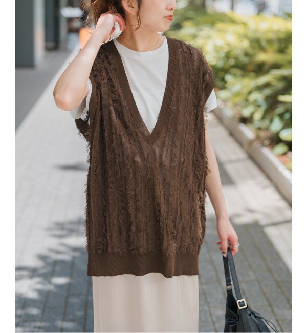 Spick and Span「《追加》フリンジニットベスト」|ベスト・ジレ|