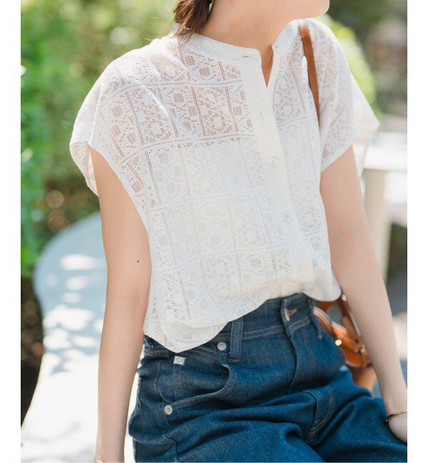 Spick and Span「《WEB限定 / 追加3》PEレースフレンチスリーブシャツ」|シャツ・ブラウス|