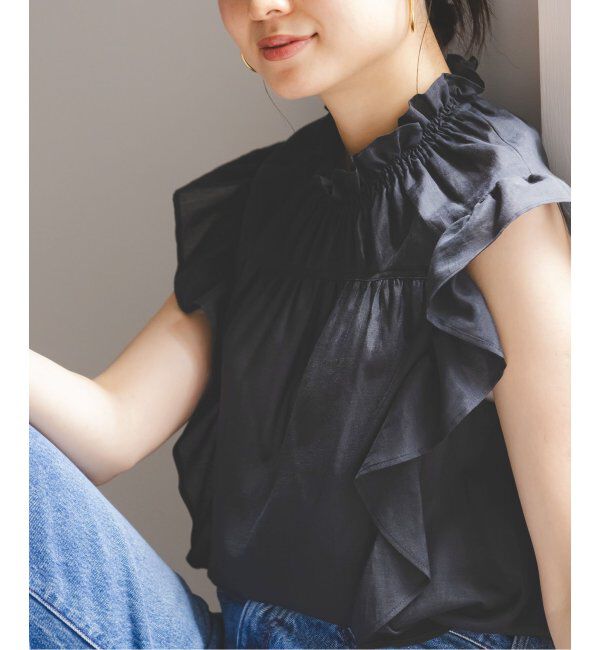 NOBLE「《追加4》【洗える】シャーリングフリルノースリブラウス」|シャツ・ブラウス|