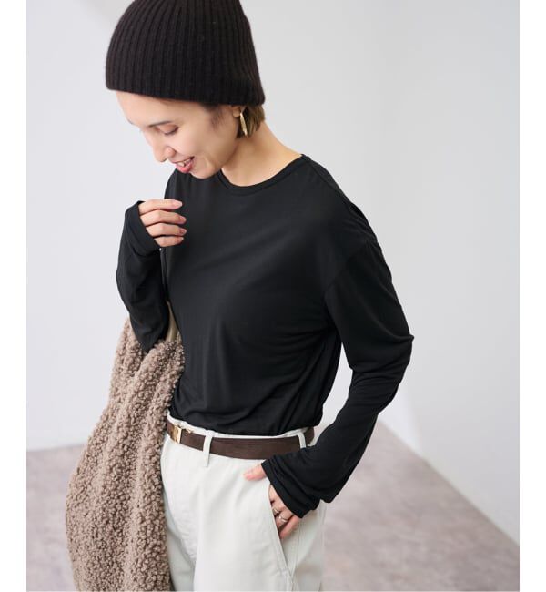 FRAMeWORK「ATON/エイトン MODAL SILK JERSEY CREWNECK PULLOVER」|Tシャツ・カットソー|ブラック