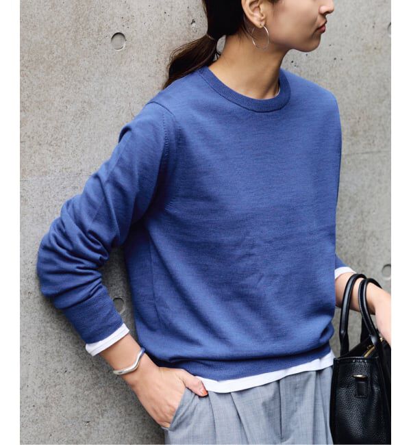 FRAMeWORK「イタリアヤーン basic クループルオーバー」|ニット・セーター|ブルー A