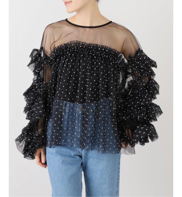  「フリルスリーブチュールブラウス」|シャツ・ブラウス|ブラック