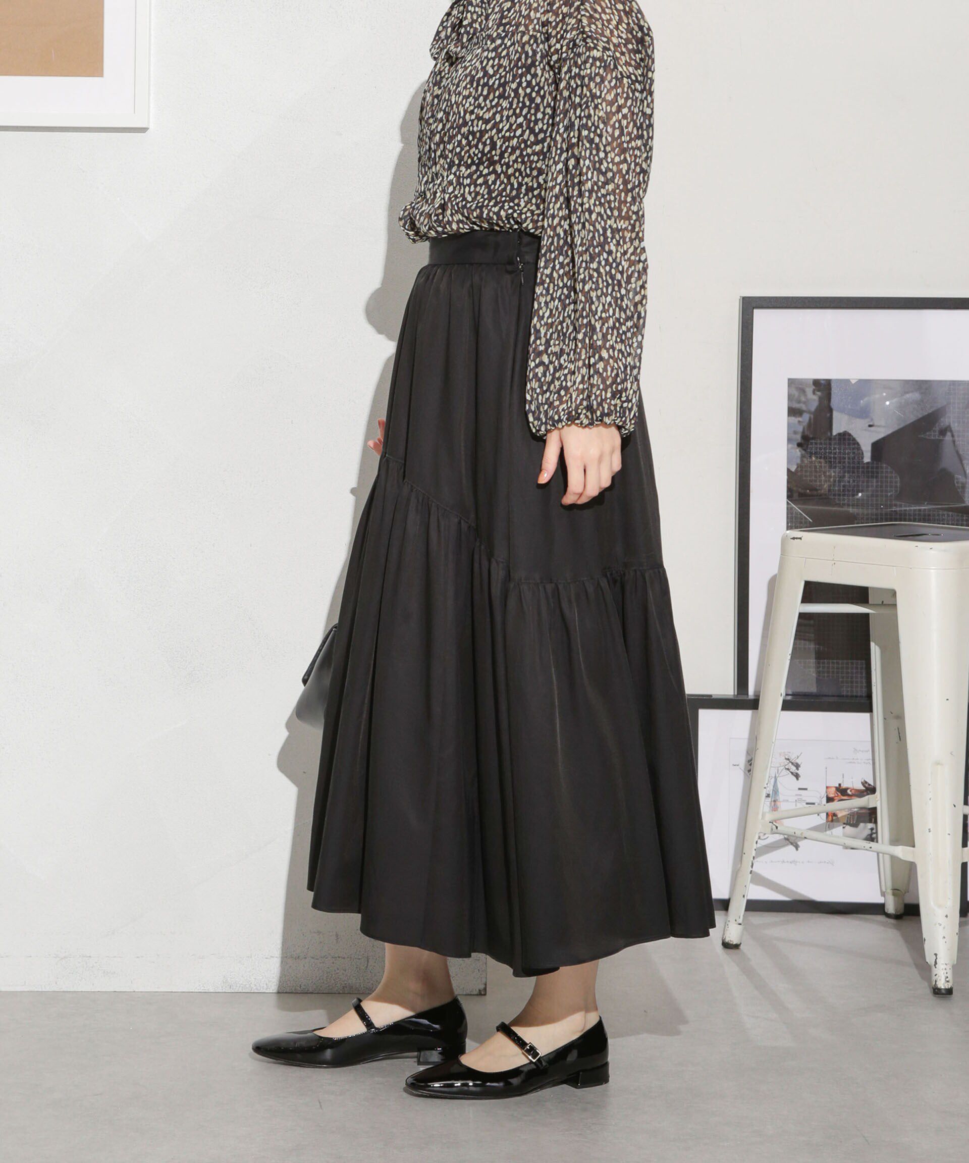 nano･universe「キュプラコットン ギャザースカート(セットアップ可)」|スカート|ブラック