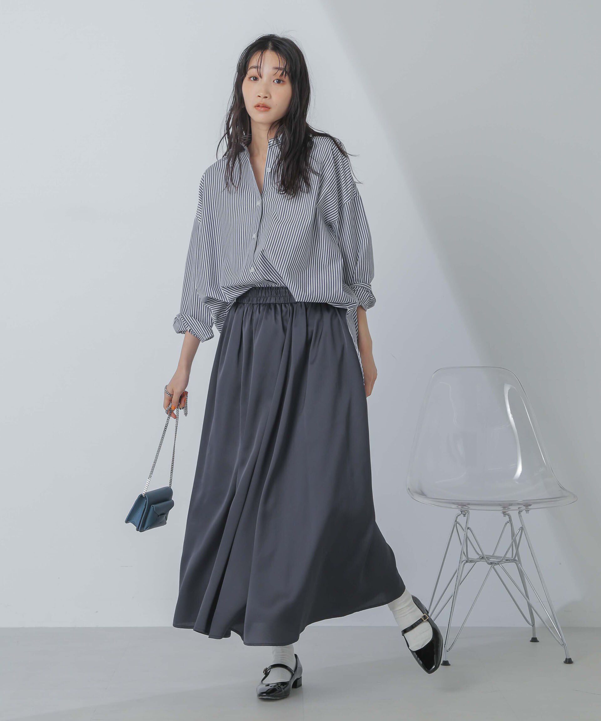 nano･universe「サテンギャザースカート(セットアップ可) 」|スカート|