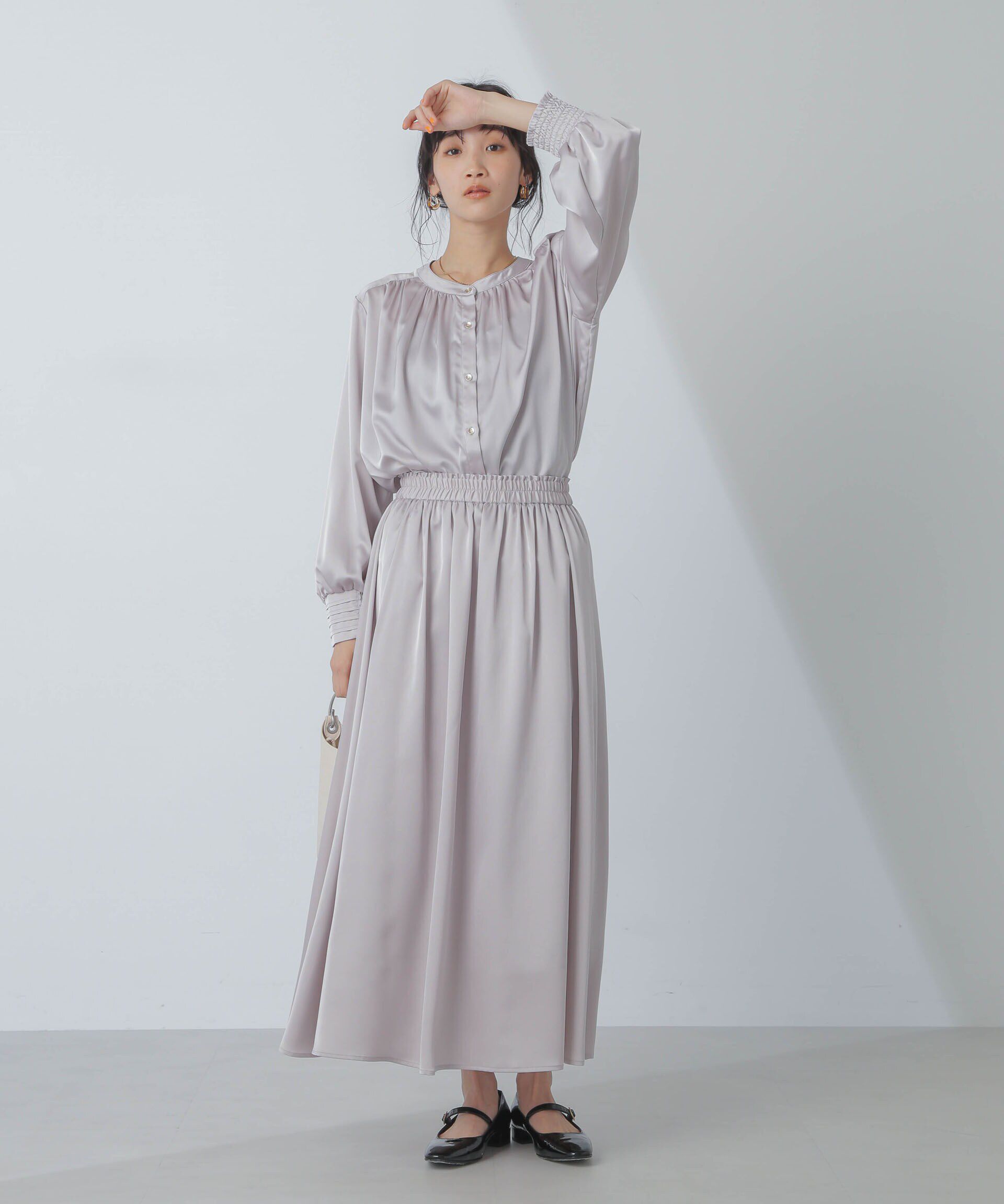 nano･universe「サテンギャザースカート(セットアップ可) 」|スカート|