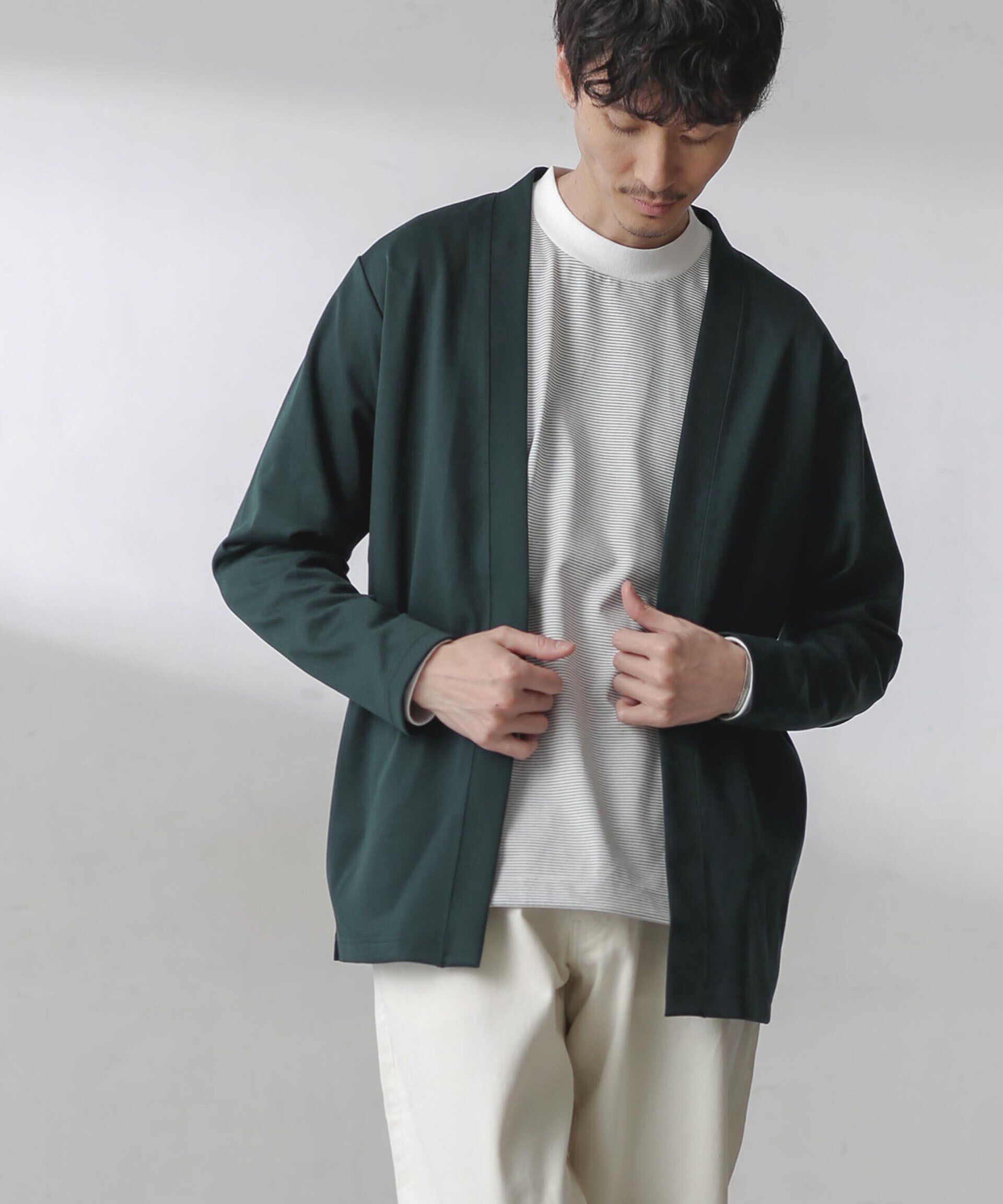 nano･universe「ダブルジャージー着流しカーディガン」|カーディガン|グリーン