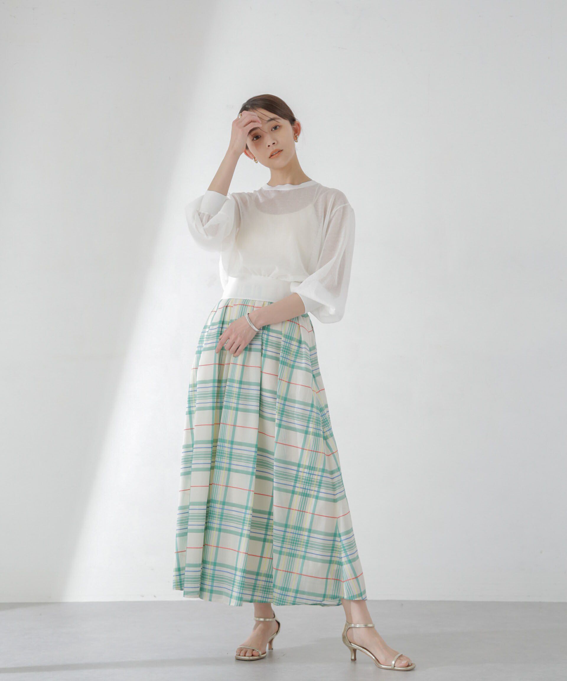 nano･universe「シアーチェックランダムタックスカート」|スカート|