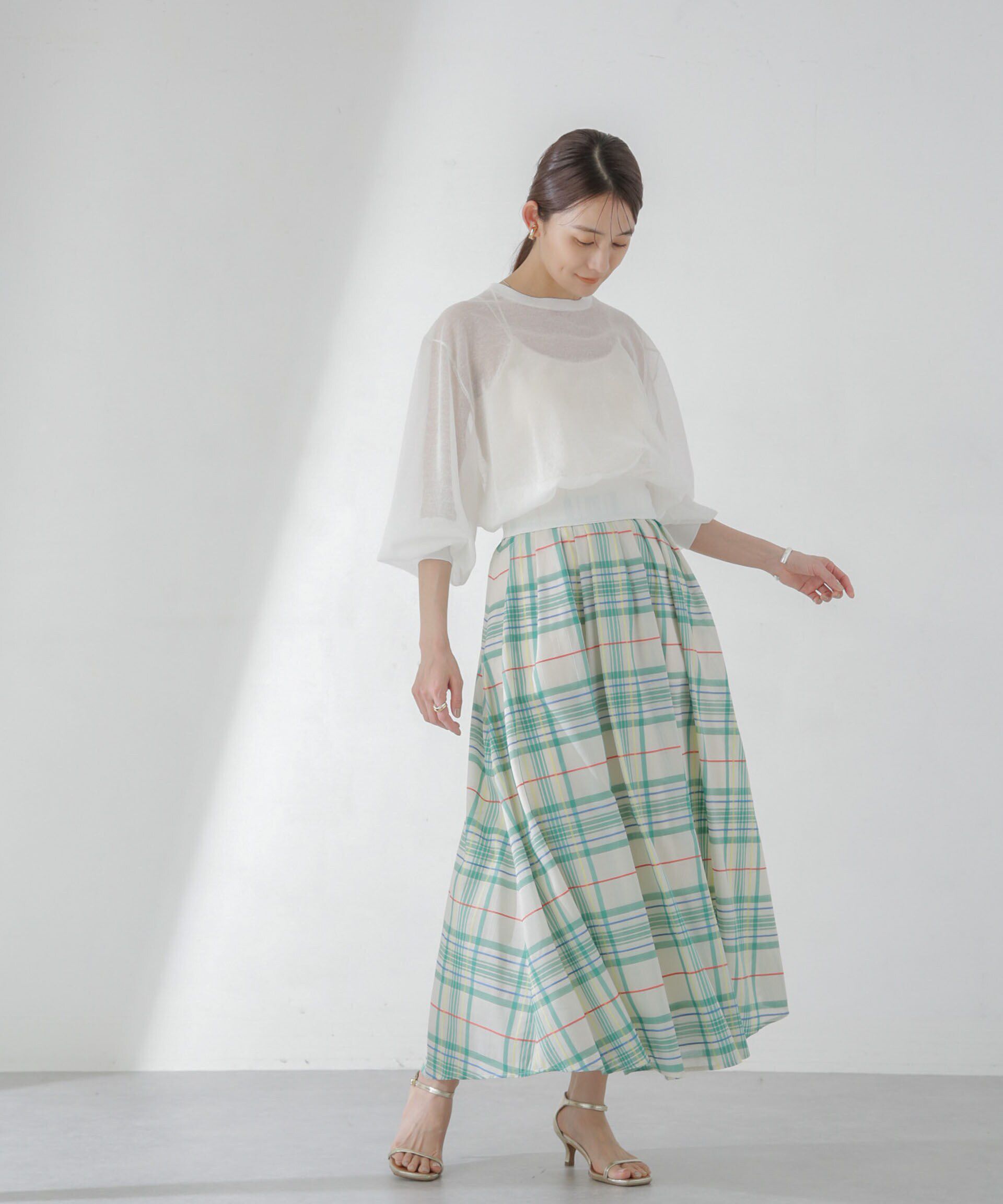 nano･universe「シアーチェックランダムタックスカート」|スカート|