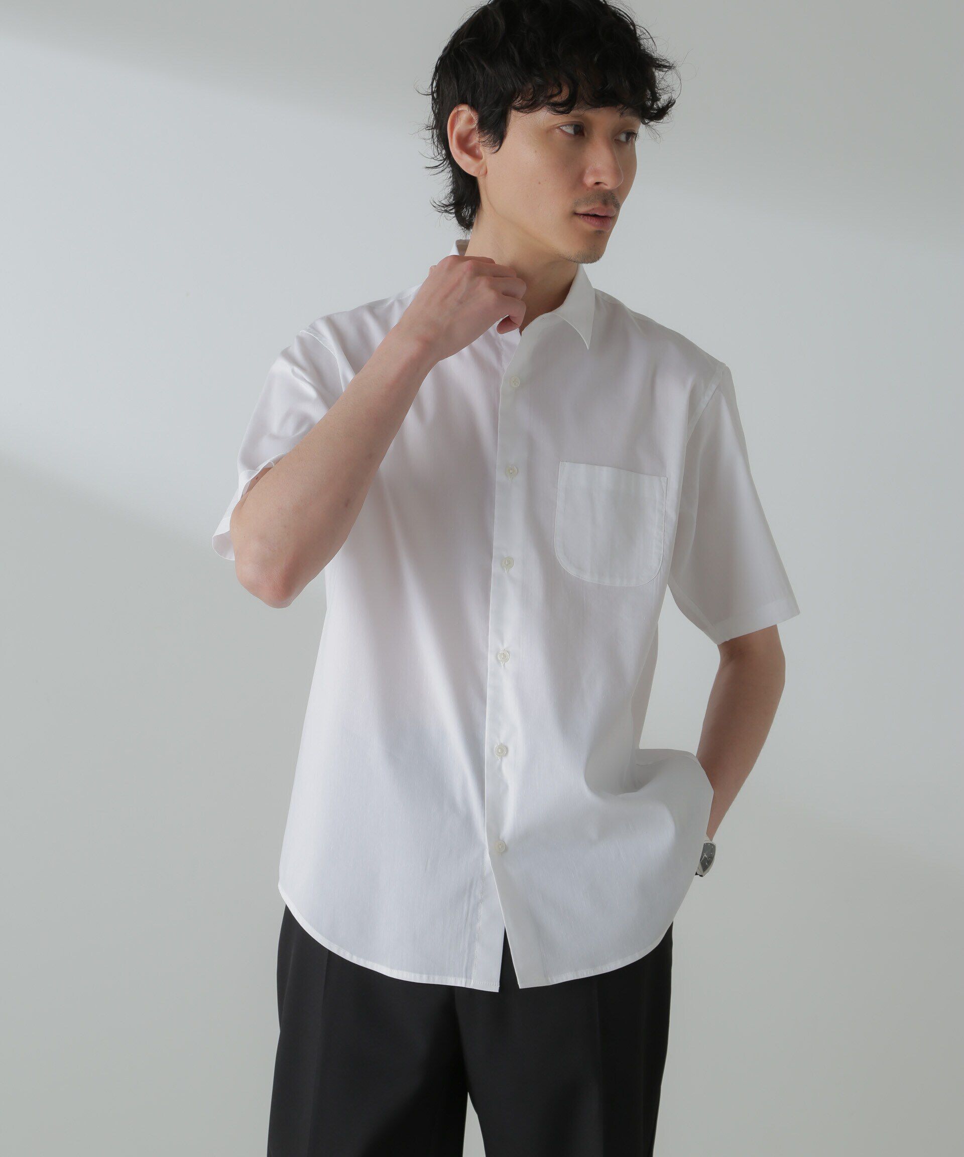 nano･universe「「ICE FLOW LINEN」レギュラーカラーシャツ 半袖」|シャツ・ブラウス|ホワイト