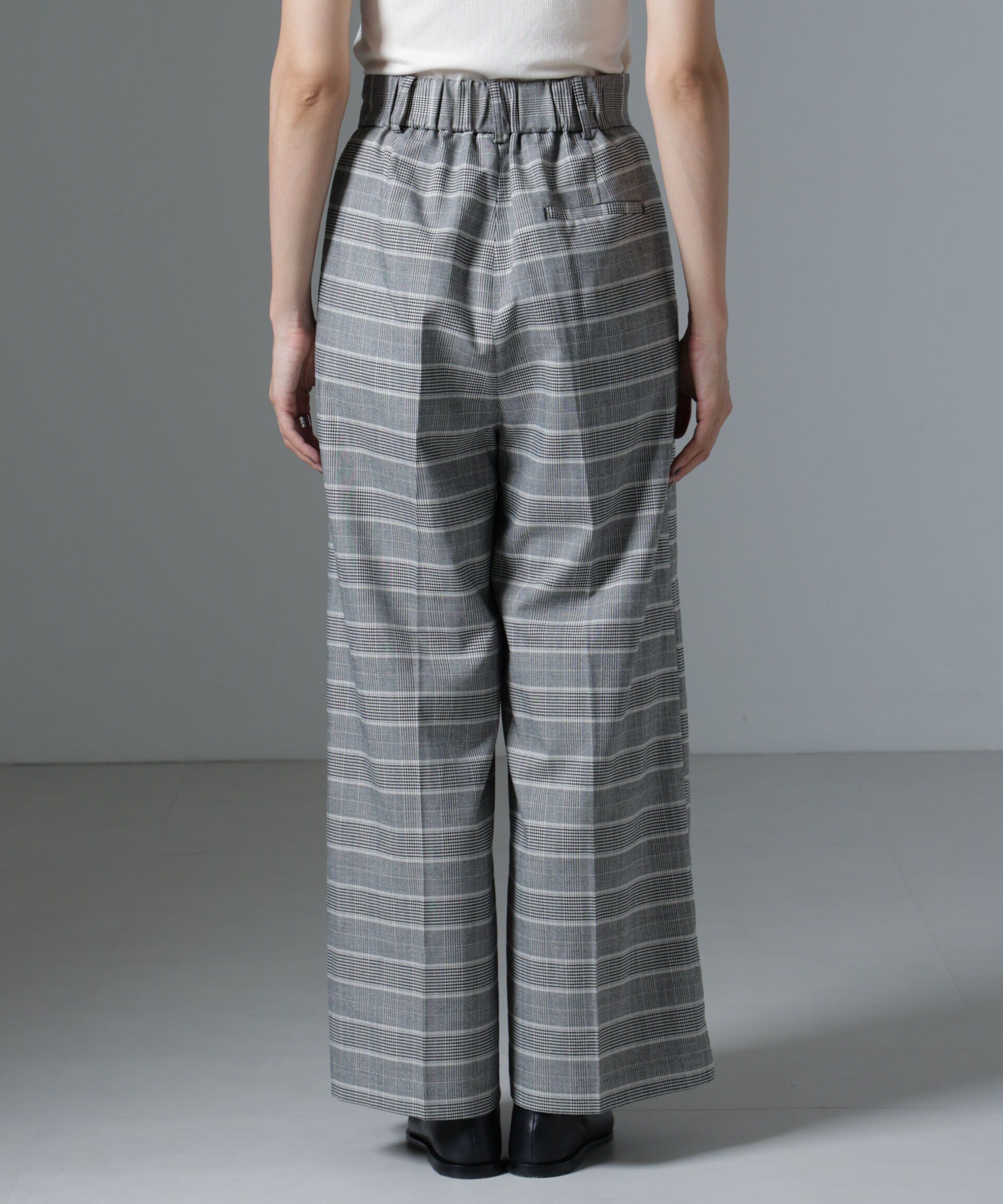 nano･universe「グレンチェックワイドパンツ」|チノ|