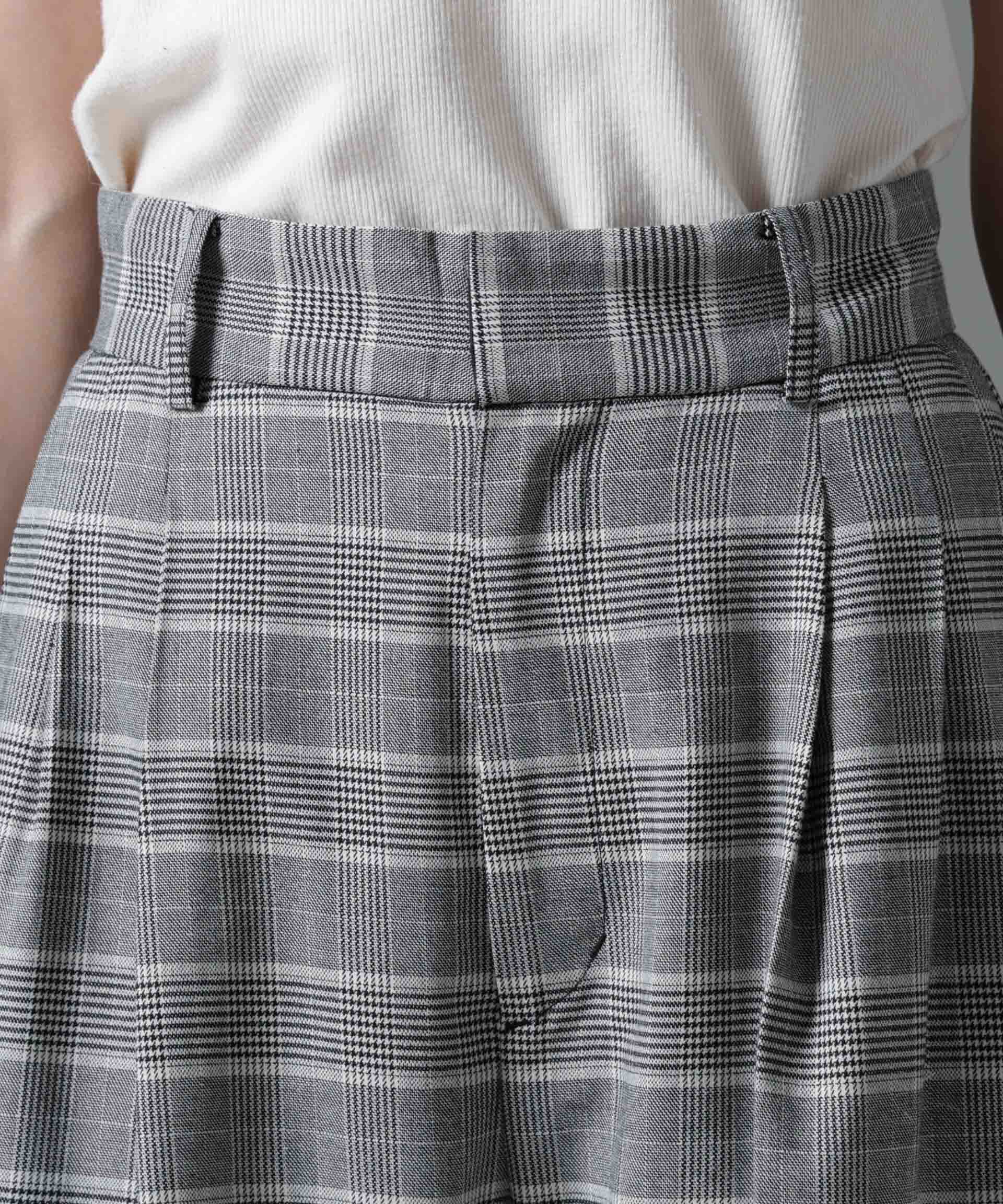 nano･universe「グレンチェックワイドパンツ」|チノ|