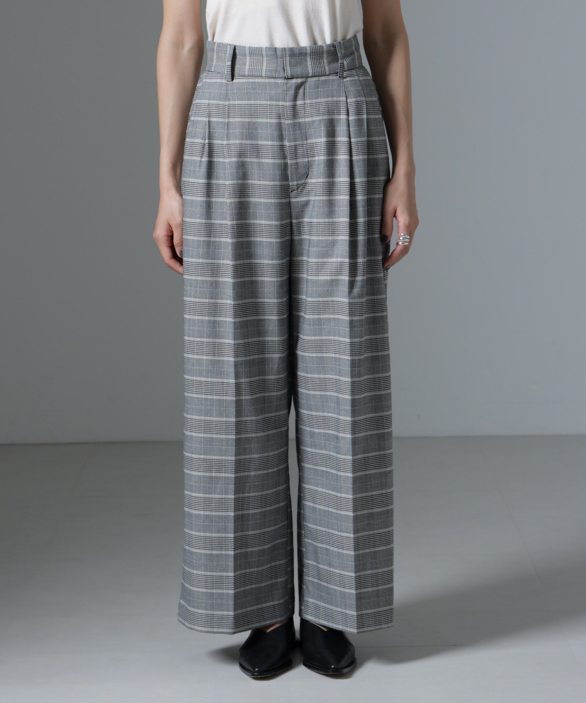 nano･universe「グレンチェックワイドパンツ」|チノ|
