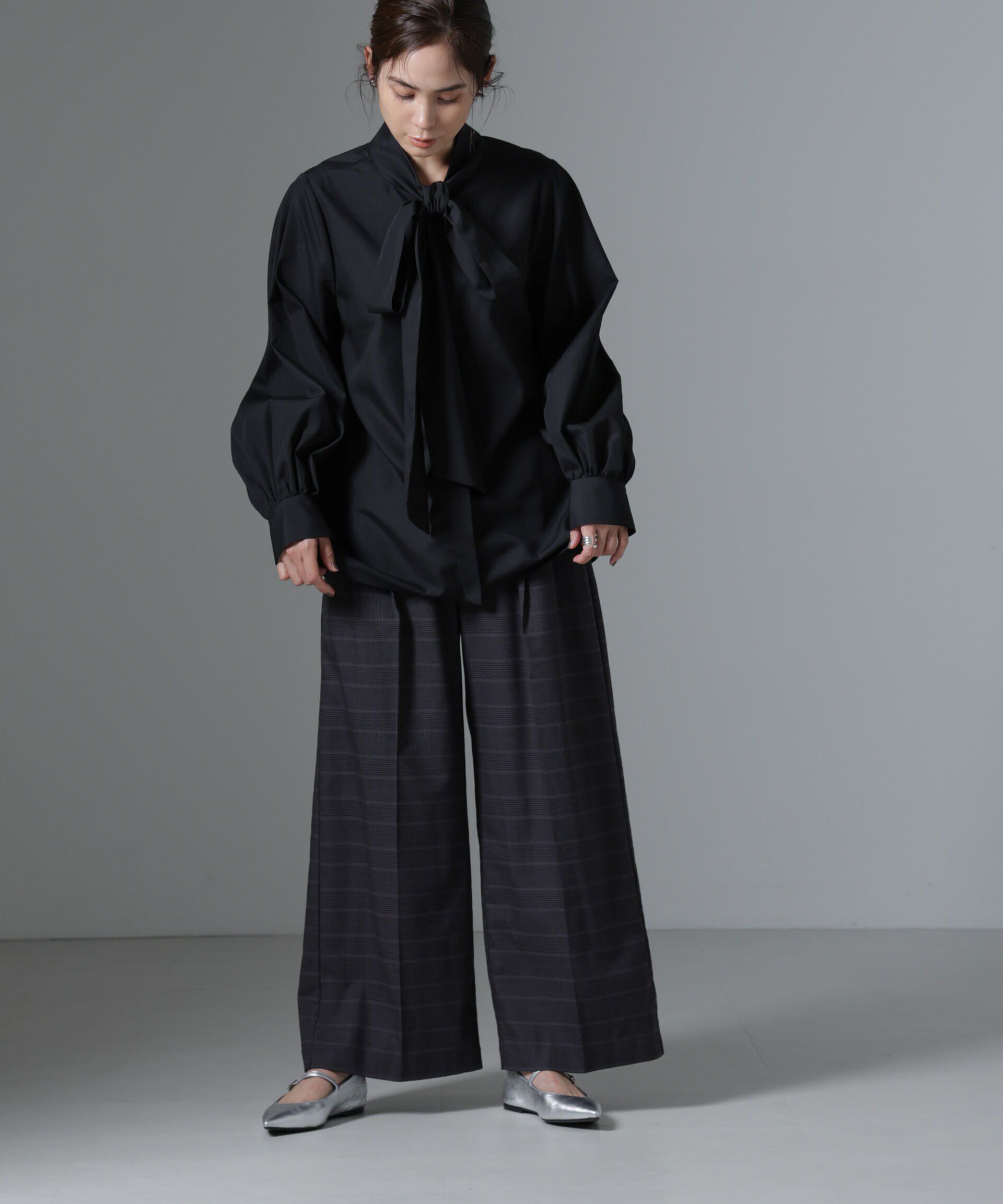 nano･universe「グレンチェックワイドパンツ」|チノ|