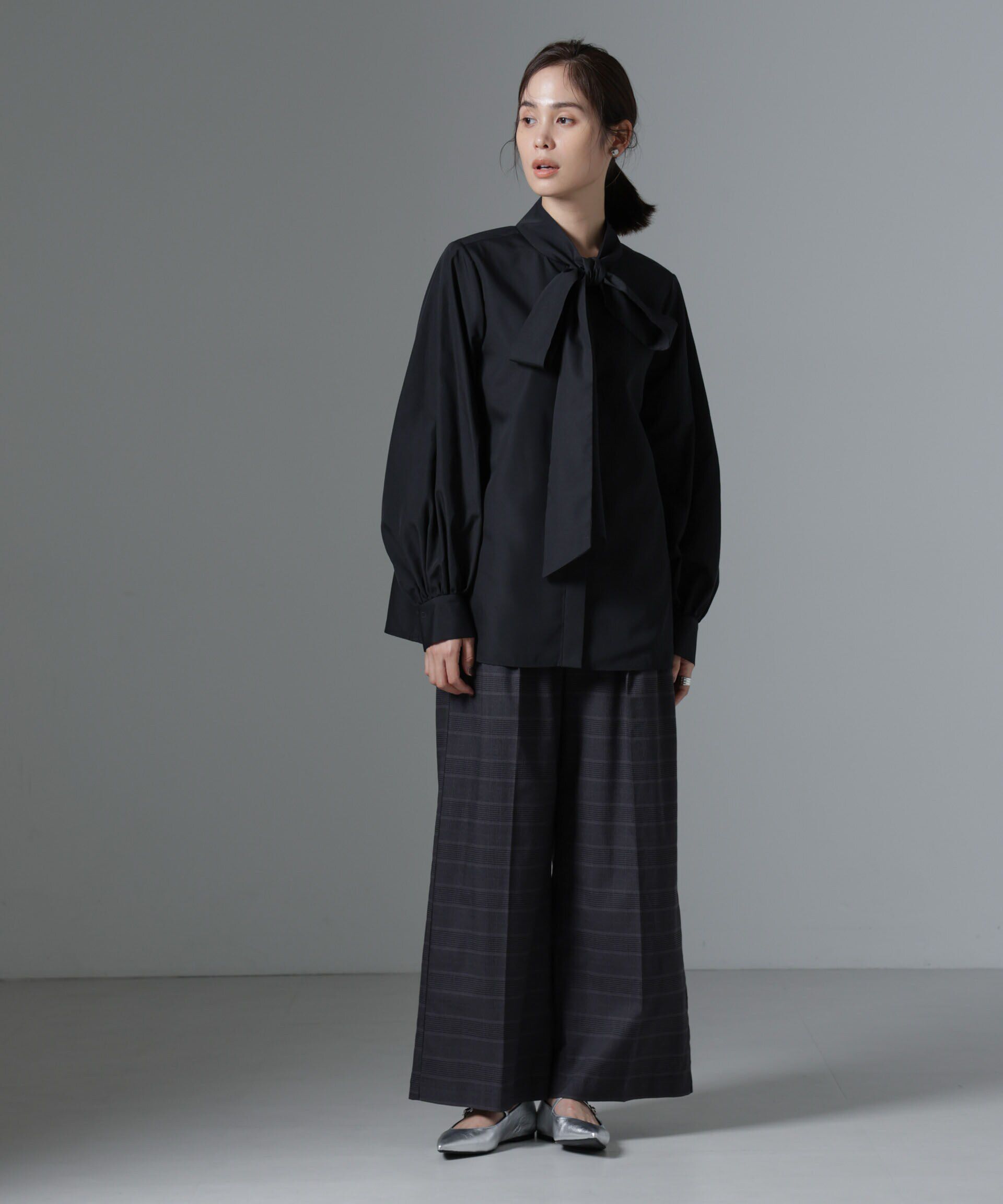 nano･universe「グレンチェックワイドパンツ」|チノ|