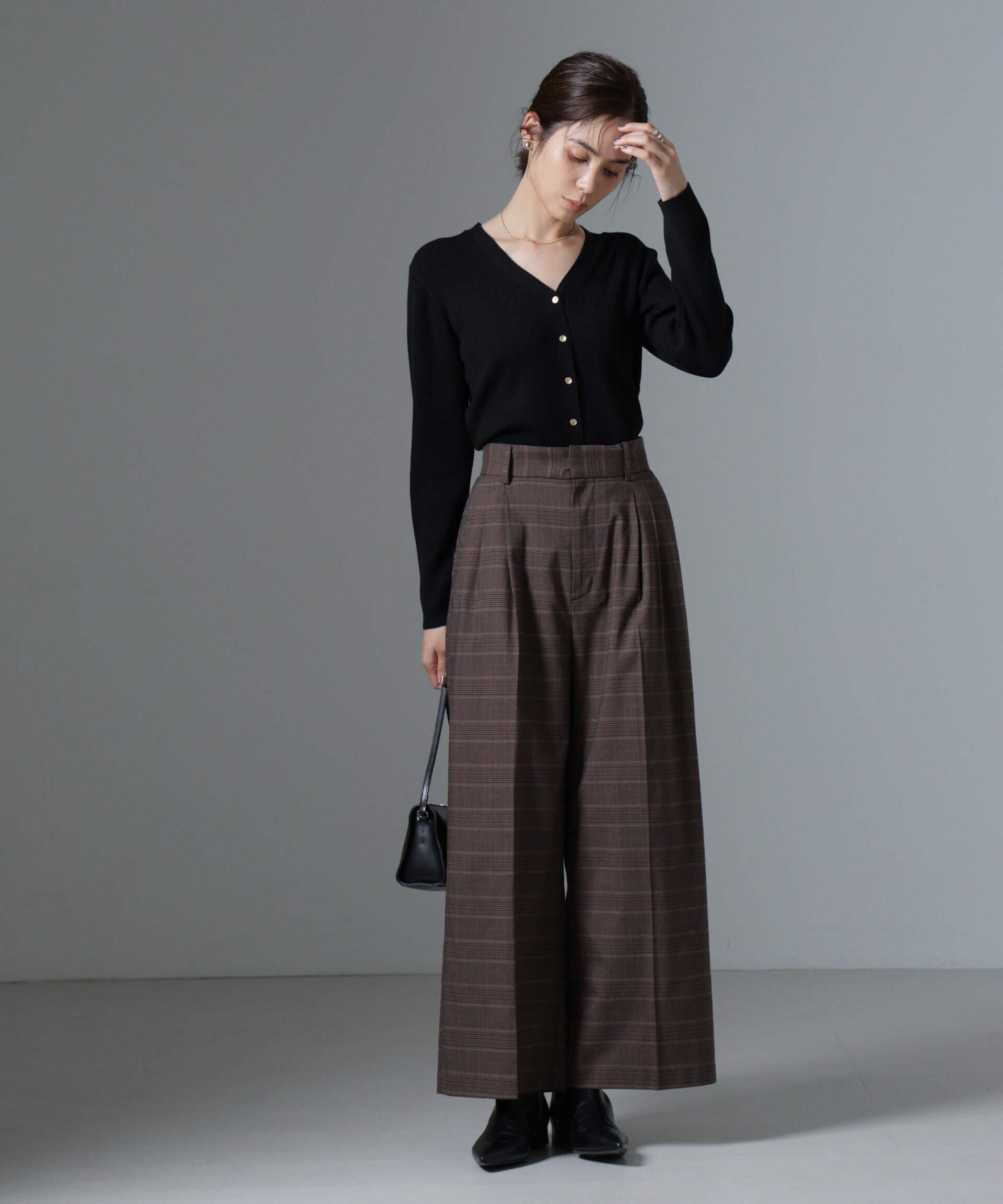 nano･universe「グレンチェックワイドパンツ」|チノ|