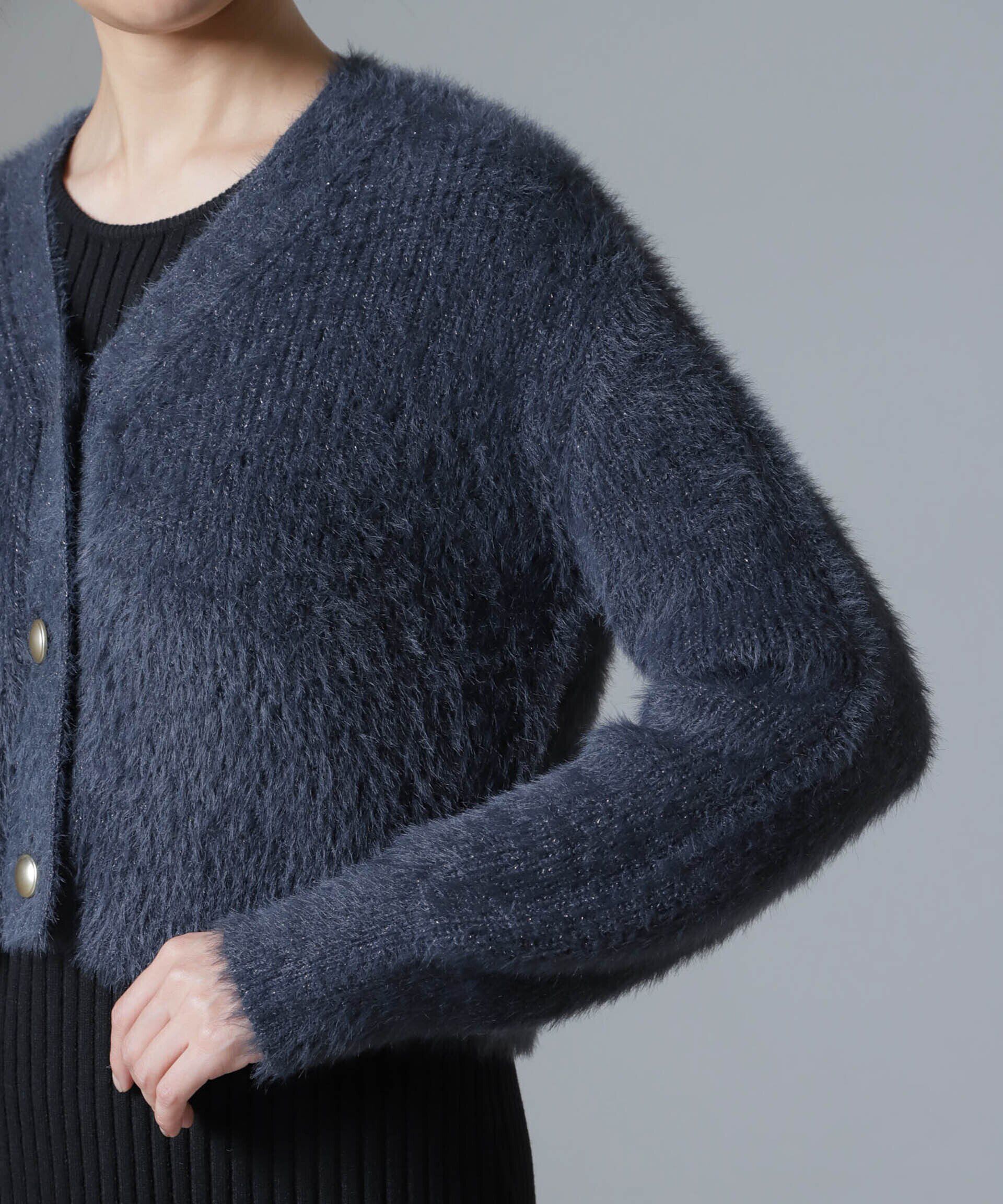 nano･universe「シャギーラメカーディガン&times;リブニットワンピース」|ワンピース|